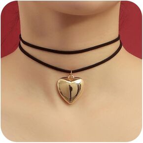 Aivacai Gothic Heart Velvet Choker Necklace Chain Vintage Black Velvet Choker Punk Statement Gold Love Heart Pendant Necklace Choker Jewellery for Women Girls