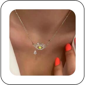 Boho Rhinestone Evil Eye Choker Necklace Blue Turquoise Demon Eye Pendant Necklace Vintage Turquoise Evil Eye Necklace Choker Bling Cz Eye Protection Necklace Chain Jewelry for Women
