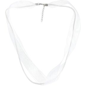 AeraVida Chic Double White Ribbon & Silk Choker Necklace With .925 Sterling Silver Clasp | Silk Ribbon Necklace | White Choker Necklace | Sterling Silver Double Necklace