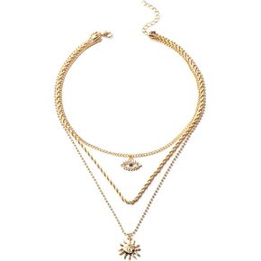 ZZ ZINFANDEL Gold Layered Evil Eye Chokers Necklaces for Woman,Gold Plated Dainty Choker Long Necklace Pendant for Teen Girls,Turkish Lucky Fatima Evil Eye Jewelry