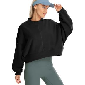 icyzone Women's Oversized Fleece Lined Sweatshirt Cropped Soft Drop Shoulder Crewneck Pullover