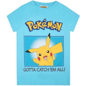 Pokemon T-Shirt Boys Pikachu Gotta Catch Em All Kids Girls Blue Top