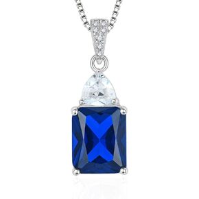 Vesitim Emerald Cut Solitaire Pendant Necklace-Gemstone Pendant Necklace Rectangle 925 Sterling Silver Birthstone Jewelry for Women