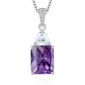 Vesitim Emerald Cut Solitaire Pendant Necklace-Gemstone Pendant Necklace Rectangle 925 Sterling Silver Birthstone Jewelry for Women
