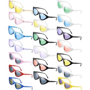 20 Pack Retro Vintage Narrow Cat Eye Sunglasses for Women Colorful Party Sunglasses Cat Eye Neon Sunglasses Plastic Frame Skinny Sunglasses Unisex Triangle Glasses Women's Sunglasses Party Favors