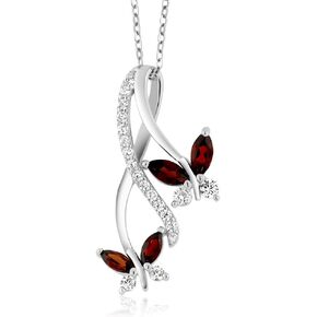 Gem Stone King 925 Sterling Silver Red Garnet Butterfly Infinity Pendant Necklace For Women (1.21 Cttw, Marquise Cut Gemstone Birthstone with 18 Inch Silver Chain)