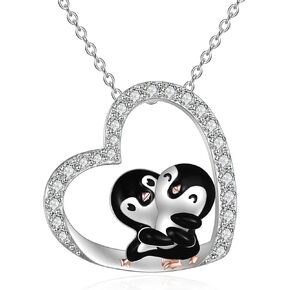 POPKIMI Christmas Gifts Penguin Necklace Sterling Silver Crystal Penguin Jewelry Penguin Gifts for Penguin Lover Women Girls