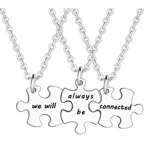 YEEQIN 3PCS We Will Always Be Connected Necklace Set, Best Friends Necklace for 3, Friendship Jewelry Gift for Sisters Friends