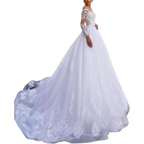 Poioiy Wedding Dresses for Bride 2023 Long Sleeve Illusion Boho Bridal Gowns for Women with Train