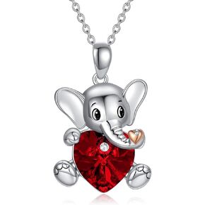 AOBOCO Sterling Silver Elephant/Koala/Panda Cute Animal Heart Pendant Necklace for Women Teen Girls, Embellished with Crystals from Austria
