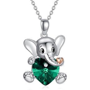 AOBOCO Sterling Silver Elephant/Koala/Panda Cute Animal Heart Pendant Necklace for Women Teen Girls, Embellished with Crystals from Austria