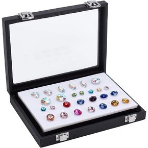 PH PandaHall Glass Top Jewelry Display Case Jewelry Organizer Diamond Storage Box Gem Gemstone Storage Box with Velvet and Window for Collectibles Rhinestone Crystal Jewelry 5.4x7x1.26inch