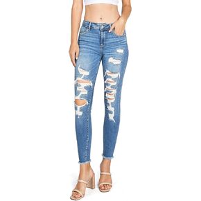 Cello Jeans Women's Juniors High Rise Ripped Distressed Skinny Jeans