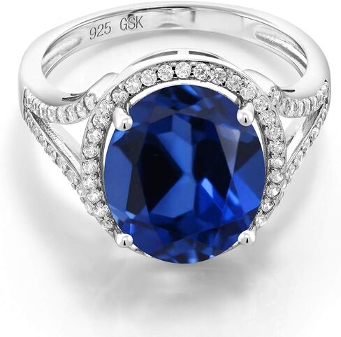 Gem Stone King 925 Sterling Silver Blue Simulated Sapphire Engagement Ring For Women (6.82 Cttw, Oval 12X10MM, Available 5,6,7,8,9) in Saudi Arabia