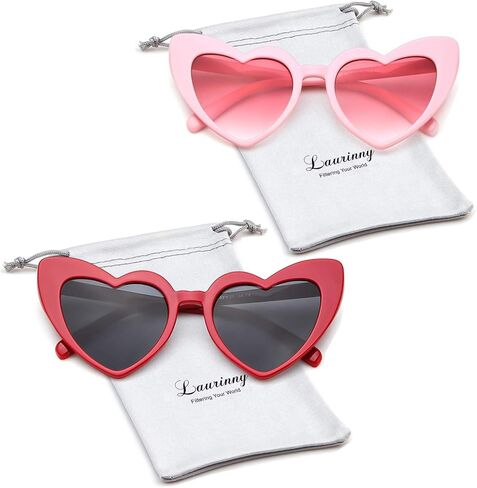 نظارات شمسية على شكل قلب من Laurinny للنساء، نظارات شمسية عصرية على شكل عين القطة على شكل حب، نظارات شمسية كلاسيكية جميلة ولطيفة in Saudi Arabia