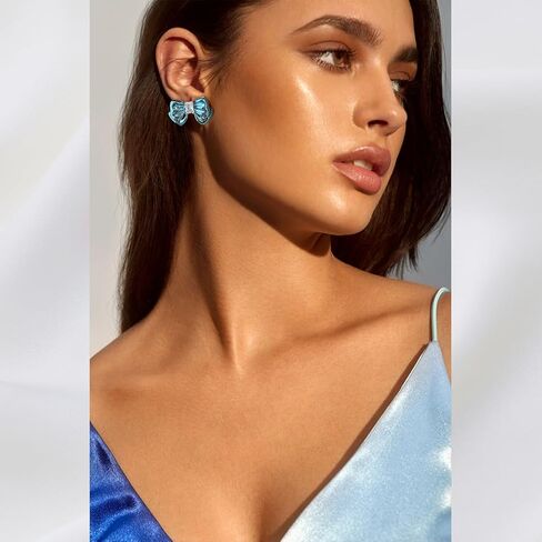 أقراط صغيرة FAUTHENTICUTE للنساء أقراط على شكل فيونكة باللونين الوردي والأزرق وأقراط على شكل فراشة in Kuwait