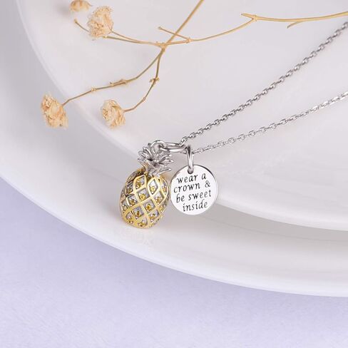 JXJL قلادة من الفضة الإسترلينية 3D الأناناس مع مجوهرات فاكهة ملهمة من CZ Paved لصديقة أم أخت زوجة ابنة 18 بوصة in Kuwait