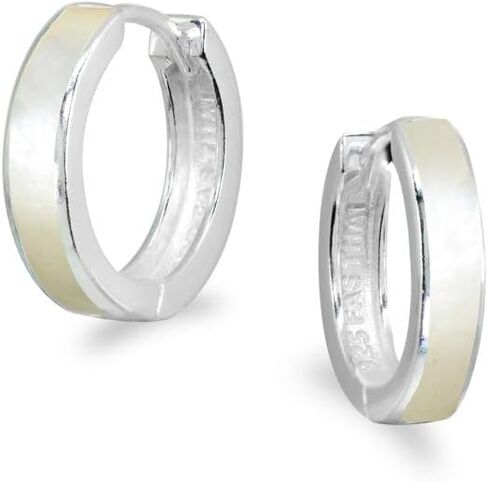 Sterling Silver Tiny Small 15mm Shell Round Huggie Hoop Earrings, Choose a Color in Saudi Arabia