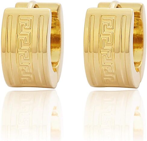 Edforce Stainless Steel Greek Key Wall Pattern Huggie Hoop Earrings in Saudi Arabia