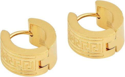 Edforce Stainless Steel Greek Key Wall Pattern Huggie Hoop Earrings in Saudi Arabia