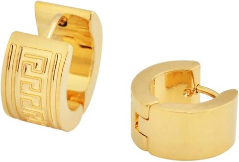 Edforce Stainless Steel Greek Key Wall Pattern Huggie Hoop Earrings in Saudi Arabia