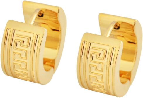 Edforce Stainless Steel Greek Key Wall Pattern Huggie Hoop Earrings in Saudi Arabia
