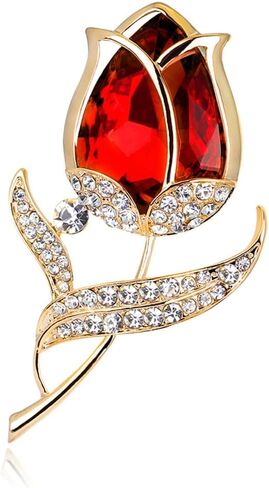 Tulip Rose Brooch for Women Rhinestone Plant Flower Brooch Corsage Fashion Brooch Pin Dress Jewelry Accessories for Women Girl Gift, Metal, no gemstone in Kuwait