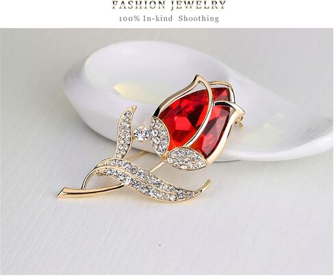 Tulip Rose Brooch for Women Rhinestone Plant Flower Brooch Corsage Fashion Brooch Pin Dress Jewelry Accessories for Women Girl Gift, Metal, no gemstone in Kuwait