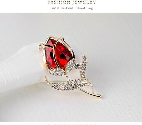 Tulip Rose Brooch for Women Rhinestone Plant Flower Brooch Corsage Fashion Brooch Pin Dress Jewelry Accessories for Women Girl Gift, Metal, no gemstone in Kuwait