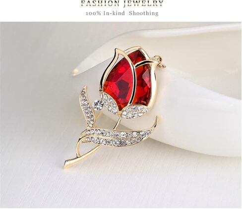 Tulip Rose Brooch for Women Rhinestone Plant Flower Brooch Corsage Fashion Brooch Pin Dress Jewelry Accessories for Women Girl Gift, Metal, no gemstone in Kuwait