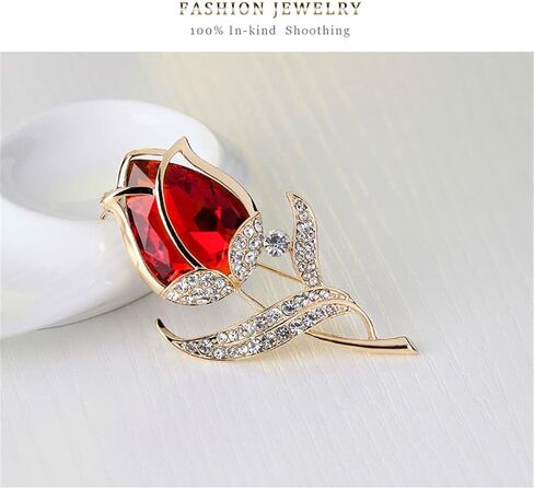 Tulip Rose Brooch for Women Rhinestone Plant Flower Brooch Corsage Fashion Brooch Pin Dress Jewelry Accessories for Women Girl Gift, Metal, no gemstone in Kuwait