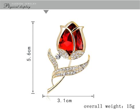 Tulip Rose Brooch for Women Rhinestone Plant Flower Brooch Corsage Fashion Brooch Pin Dress Jewelry Accessories for Women Girl Gift, Metal, no gemstone in Kuwait
