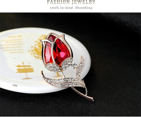 Tulip Rose Brooch for Women Rhinestone Plant Flower Brooch Corsage Fashion Brooch Pin Dress Jewelry Accessories for Women Girl Gift, Metal, no gemstone in Kuwait