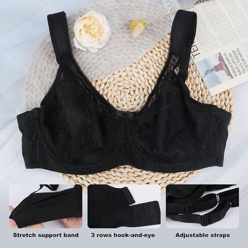 حمالة صدر نسائية مبطنة من الدانتيل مع سلك داخلي مقاس كبير وتغطية كاملة حمالة صدر للرفع in Kuwait