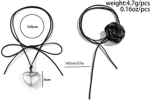 كيس وايف مجموعة من قطعتين من قلادة شوكر على شكل زهرة سوداء وقلب حب كبير، قلادة مخملية طويلة قابلة للتعديل، للحفلات التنكرية وحفلات الزفاف، مجوهرات عصرية للنساء والفتيات، مخملي، بدون احجار كريمة in Kuwait