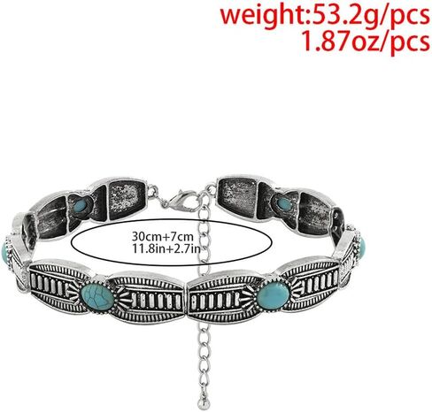 Vcagirest Vintage Turquoise Necklace Boho Turquoise Choker Necklace Personalize Boho Necklace Thick Collarbone Choker Chain Jewelry for Women and Girls, Zinc, No Gemstone in Kuwait