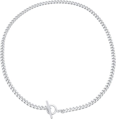 قلادة من الفضة الإسترلينية من Elli بدائرة أساسية على شكل حرف T، قلادة من الفضة الإسترليني عيار 925 للنساء، سلاسل فضية للنساء، الطول 15 بوصة، مجوهرات للنساء in Kuwait