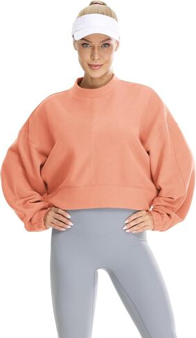 icyzone Women's Oversized Fleece Lined Sweatshirt Cropped Soft Drop Shoulder Crewneck Pullover in Saudi Arabia
