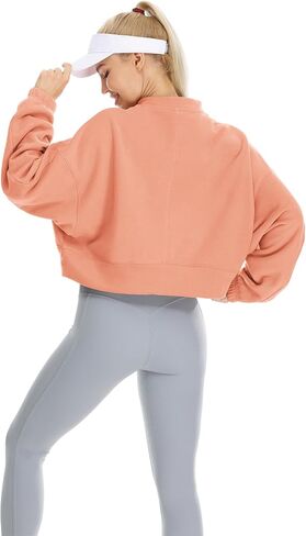 icyzone Women's Oversized Fleece Lined Sweatshirt Cropped Soft Drop Shoulder Crewneck Pullover in Saudi Arabia