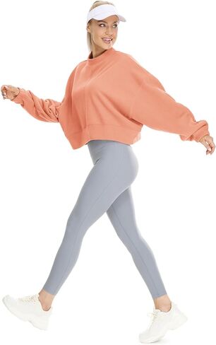 icyzone Women's Oversized Fleece Lined Sweatshirt Cropped Soft Drop Shoulder Crewneck Pullover in Saudi Arabia