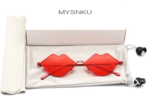 MYSNKU نظارة شمسية نسائية مثيرة على شكل شفاه غير منتظمة، إطار صغير معدني ذو حافة رفيعة ملونة in Kuwait