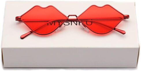 MYSNKU نظارة شمسية نسائية مثيرة على شكل شفاه غير منتظمة، إطار صغير معدني ذو حافة رفيعة ملونة in Kuwait