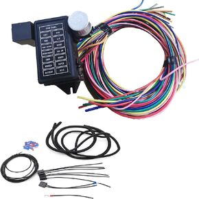 14 Circuit Wiring Harness Kit Extra Long Wires 14 Fuse 12V (New) for Chevy Mopar Ford Hotrod Universal