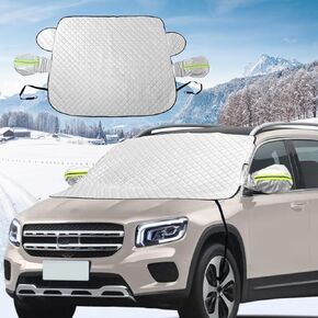 Magnetic Windshield Snow Cover Features 4-Layer Thickness to Protect from Snow, Ice, and Frost |UV & Frost Wiper Mirror Protector Windproof Sunshade Cover Fit for Small Sedan/Compact SUV(58"x47")