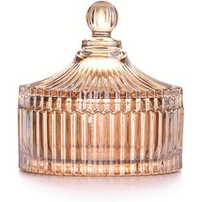 CHOOLD Luxury Colorful Tent Shaped Crystal Candy Jar with Lid,Clear Glass Apothecary Jar Wedding Candy Buffet Jar Food Jar (10oz/24oz) (Amber-L)