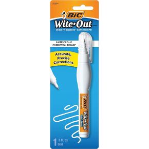 BIC Wite-Out Brand Shake 'n Squeeze Correction Pen, 8 ML Fluid, 1 Count Pack of white Pens, Fast, Clean and Easy to Use Pen Office or School Supplies