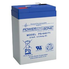 Power-Sonic Rechargeable Sealed Lead Acid Battery PS-640 6V 4.5 AH @ 20-hr. 6V 4.1 AH @ 10-hr