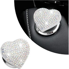Bling Push Start Button Cover with Rhinestone,Heart Push to Start Button Cover for Car Decor,Diamond Engine Start Button Cover Car Accessories Interior for Women & Girl (Blue)