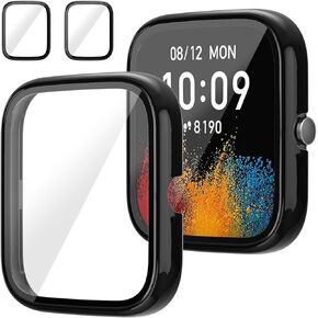 Screen Protector for Amazfit GTS 4 Mini Smartwatch, 2-Pack Hard PC Bumper Full Face Cover Protective Case Accessories for Amazfit GTS 4 Mini Men Women (Black+Black)
