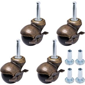 1.5 Inch Ball Casters Set of 4, Antique Caster Wheels Furniture Casters with Sockets, Brass Vintage Castor Wheels Heavy Duty Stem Caster Wheels for Chair, Tables, Drawer, Kitchen Shelf